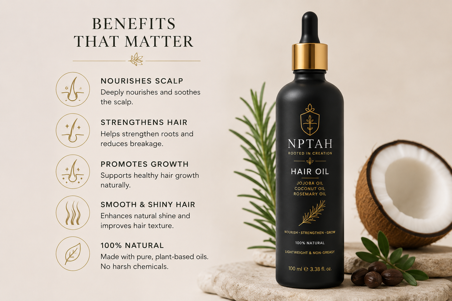 NPTAH Botanical Hair Oil | Rosemary, Jojoba & Coconut Blend